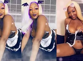 Ebony Maid Cleaning House in Thong