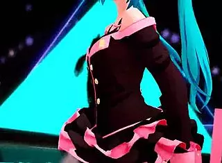 Hatsune Miku does a casual striptease in lingerie, undressing to her shaved pussy while dancing.
