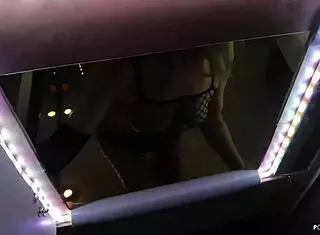 Oiled Wife with Long Legs Gives Handjob to Husband on Sex Machine