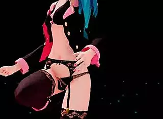 Hatsune Miku does a casual striptease in lingerie, undressing to her shaved pussy while dancing.
