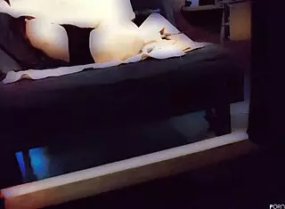 Oiled Wife with Long Legs Gives Handjob to Husband on Sex Machine