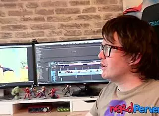 Nerdy British dude tricks wannabe pornstar babe into sucking his big cock.