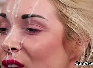 peach takes a massive sperm load on her face. she slurps up every drop of cream.