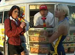 Two sexy cheerleaders share a big hard cock together