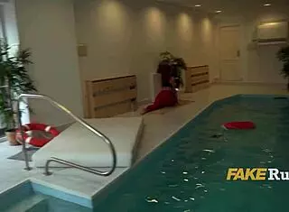 Risky poolside sex with italian cutie in outdoor casting