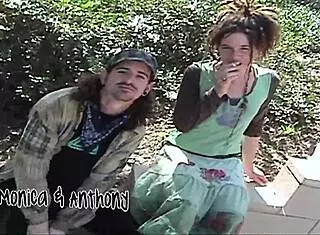 horny grunge couple screws in the park with gaping.