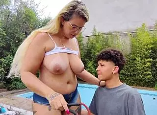 stepmother screams during fisting in public pool by stepson