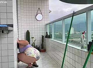 Security Camera Catches Naughty Maid In Tight Shorts At Work