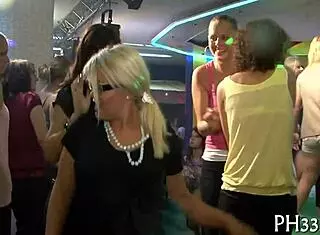 Night club amateurs get wild with striptease. Their cum-filled group dance heats up fast.