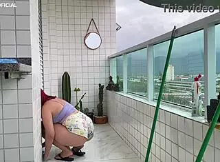 Security Camera Catches Naughty Maid In Tight Shorts At Work