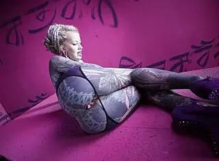 Tattoo Goth Girl Fingers Anal Solo with Buttplug Collection