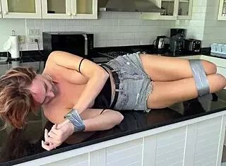 Bound and teased on countertop... ugh!
