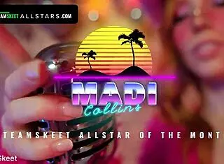 Redhead in fishnets and bikini, crazy about Madi