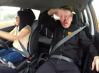 Blonde bombshell Barbie Sins fucked hard in car driving lesson